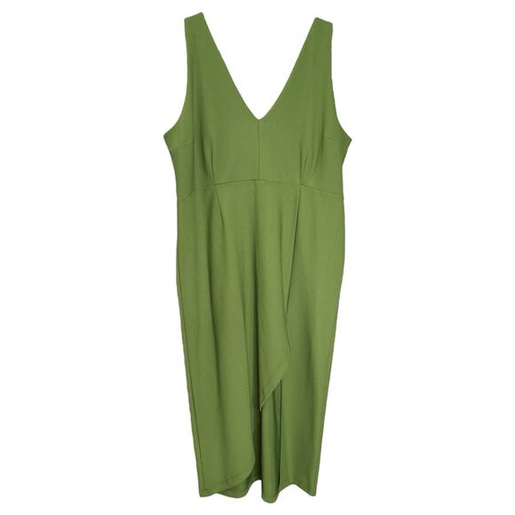 Abercrombie & Fitch Sz XXL Plunge Neck Midi Dress Green High Slit Wedding Guest - Picture 2 of 12